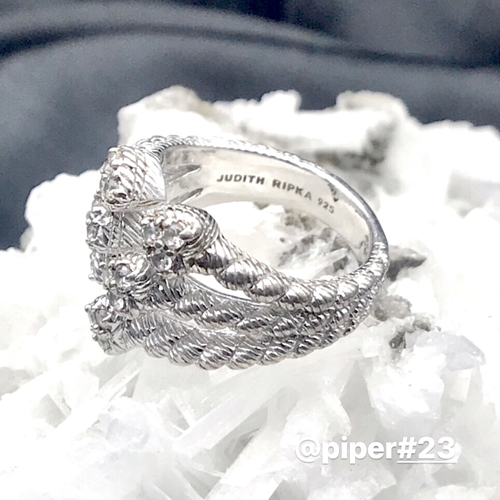 Judith Ripka Diamonique Cable Heart Band Sterling Silver Ring sz 7 - Picture 6 of 8